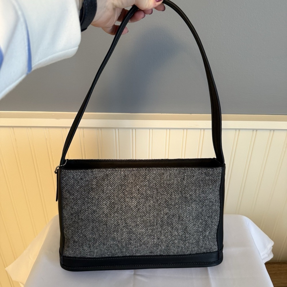 Coach Bleeker Tweed Demi Gray Black Leather Trim Y2K Shoulder Bag Purse NWT
